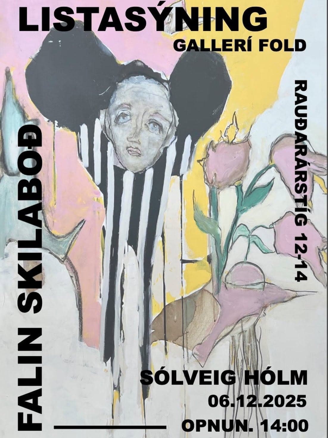 Veggspjald sýningarinnar Falin skilaboð í Gallerí Fold, Rauðarárstíg 12 til 14, opnun 6. desember 2025